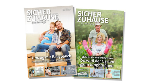 Cover von zwei Ausgaben der Zeitschrift Sicher zuhause und unterwegs