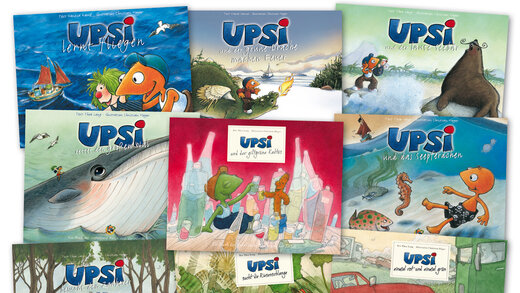 Abbildung aller neun Cover der Upsi Buchreihe